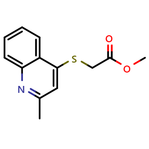 Chemical structure of methyl 2-[(2-methyl-4-quinolyl)sulfanyl]acetate , CAS 247060-67-9, AChemBlock S76464