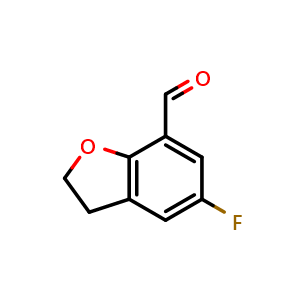 Chemical structure of 5-fluoro-2,3-dihydro-1-benzofuran-7-carbaldehyde , CAS 245762-36-1, AChemBlock S76474