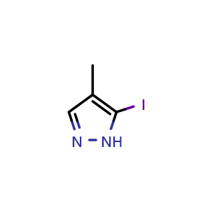 Chemical structure of 5-iodo-4-methyl-1h-pyrazole , CAS 24086-18-8, AChemBlock S76503