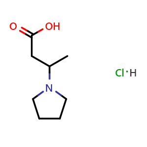 Chemical structure of 3-(pyrrolidin-1-yl)butanoic acid hydrochloride , CAS 237062-38-3, AChemBlock S76520