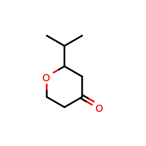 Chemical structure of 2-(propan-2-yl)oxan-4-one , CAS 23659-45-2, AChemBlock S76523