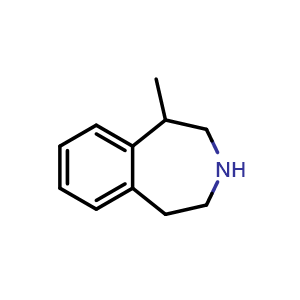 Chemical structure of 1-methyl-2,3,4,5-tetrahydro-1H-3-benzazepine , CAS 23266-24-2, AChemBlock S76543