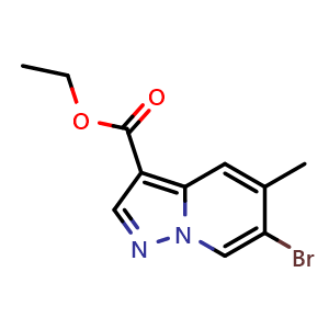 Chemical structure of ethyl 6-bromo-5-methyl-pyrazolo[1,5-a]pyridine-3-carboxylate , CAS 2306262-02-0, AChemBlock S76557