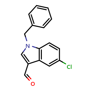 Chemical structure of 1-benzyl-5-chloro-1H-indole-3-carbaldehyde , CAS 226883-77-8, AChemBlock S76571
