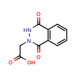 Chemical structure of 2-(1,4-dioxo-1,2,3,4-tetrahydrophthalazin-2-yl)acetic acid , CAS 2257-64-9, AChemBlock S76577