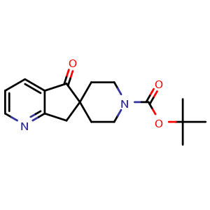 Chemical structure of tert-butyl 5-oxo-5,7-dihydrospiro[cyclopenta[b]pyridine-6,4'-piperidine]-1'-carboxylate , CAS 2245084-40-4, AChemBlock S76593
