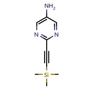 Chemical structure of 2-(2-trimethylsilylethynyl)pyrimidin-5-amine , CAS 2243974-50-5, AChemBlock S76594