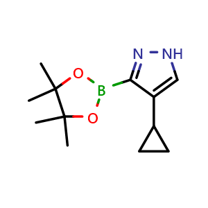 Chemical structure of 4-cyclopropyl-3-(4,4,5,5-tetramethyl-1,3,2-dioxaborolan-2-yl)-1H-pyrazole , CAS 2241865-20-1, AChemBlock S76597