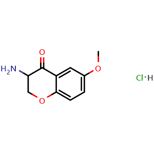 Chemical structure of 3-amino-6-methoxy-3,4-dihydro-2H-1-benzopyran-4-one hydrochloride , CAS 22406-60-6, AChemBlock S76600