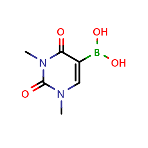 Chemical structure of (1,3-dimethyl-2,4-dioxo-1,2,3,4-tetrahydropyrimidin-5-yl)boronic acid , CAS 223418-73-3, AChemBlock S76609