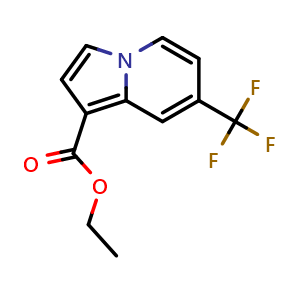 Chemical structure of ethyl 7-(trifluoromethyl)indolizine-1-carboxylate , CAS 2227206-59-7, AChemBlock S76622