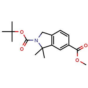 Chemical structure of 2-tert-butyl 5-methyl 3,3-dimethyl-2,3-dihydro-1H-isoindole-2,5-dicarboxylate , CAS 2227205-67-4, AChemBlock S76634
