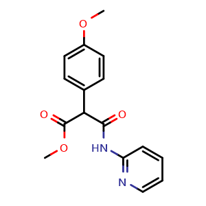 Chemical structure of methyl 2-(4-methoxyphenyl)-2-[(pyridin-2-yl)carbamoyl]acetate , CAS 2227205-13-0, AChemBlock S76643