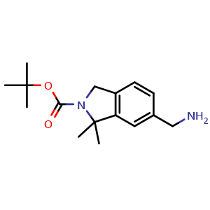 Chemical structure of tert-butyl 6-(aminomethyl)-1,1-dimethyl-2,3-dihydro-1H-isoindole-2-carboxylate , CAS 2227204-84-2, AChemBlock S76646