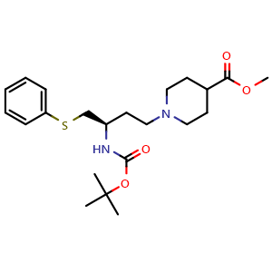 Chemical structure of methyl 1-[(3R)-3-{[(tert-butoxy)carbonyl]amino}-4-(phenylsulfanyl)butyl]piperidine-4-carboxylate , CAS 2227198-85-6, AChemBlock S76651