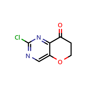 Chemical structure of 2-chloro-6,7-dihydropyrano[3,2-d]pyrimidin-8-one , CAS 2225722-20-1, AChemBlock S76667