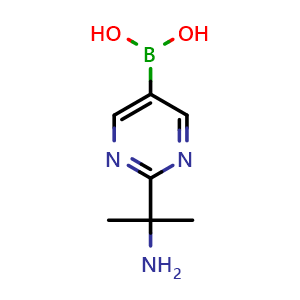 Chemical structure of [2-(1-amino-1-methyl-ethyl)pyrimidin-5-yl]boronic acid , CAS 2225172-31-4, AChemBlock S76673