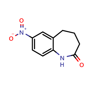 Chemical structure of 7-nitro-1,3,4,5-tetrahydro-1-benzazepin-2-one , CAS 22246-45-3, AChemBlock S76675
