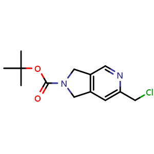 Chemical structure of tert-butyl 6-(chloromethyl)-1,3-dihydropyrrolo[3,4-c]pyridine-2-carboxylate , CAS 2222756-66-1, AChemBlock S76680