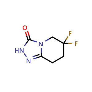 Chemical structure of 6,6-difluoro-2,5,7,8-tetrahydro-[1,2,4]triazolo[4,3-a]pyridin-3-one , CAS 2222743-30-6, AChemBlock S76682
