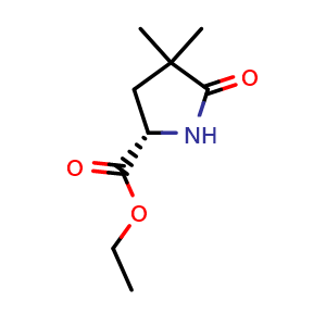 Chemical structure of ethyl (2S)-4,4-dimethyl-5-oxopyrrolidine-2-carboxylate , CAS 221637-35-0, AChemBlock S76692