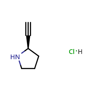 Chemical structure of (2R)-2-ethynylpyrrolidine hydrochloride , CAS 2199141-10-9, AChemBlock S76740