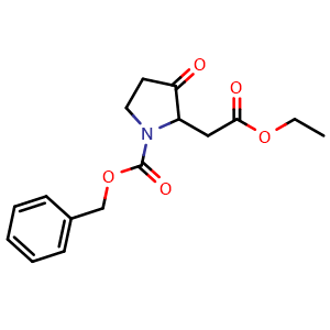 Chemical structure of benzyl 2-(2-ethoxy-2-oxoethyl)-3-oxopyrrolidine-1-carboxylate , CAS 219841-93-7, AChemBlock S76743