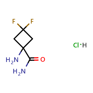 Chemical structure of 1-amino-3,3-difluoro-cyclobutanecarboxamide hydrochloride , CAS 2193058-27-2, AChemBlock S76762