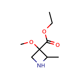 Chemical structure of ethyl 3-methoxy-2-methyl-azetidine-3-carboxylate , CAS 2173413-24-4, AChemBlock S76793