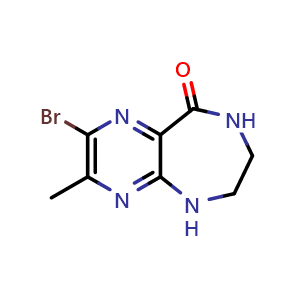 Chemical structure of 2-bromo-3-methyl-5,6,7,8-tetrahydropyrazino[2,3-e][1,4]diazepin-9-one , CAS 2172654-22-5, AChemBlock S76808