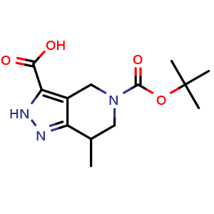 Chemical structure of 5-tert-butoxycarbonyl-7-methyl-2,4,6,7-tetrahydropyrazolo[4,3-c]pyridine-3-carboxylic acid , CAS 2171296-03-8, AChemBlock S76816