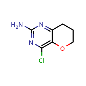 Chemical structure of 4-chloro-6H,7H,8H-pyrano[3,2-d]pyrimidin-2-amine , CAS 2171032-56-5, AChemBlock S76826