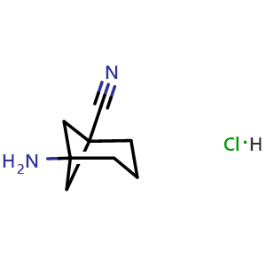 Chemical structure of 5-aminonorpinane-1-carbonitrile;hydrochloride , CAS 2170373-49-4, AChemBlock S76832