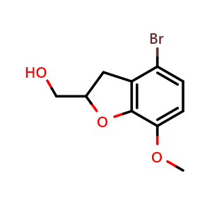 Chemical structure of (4-bromo-7-methoxy-2,3-dihydro-1-benzofuran-2-yl)methanol , CAS 2170096-61-2, AChemBlock S76840
