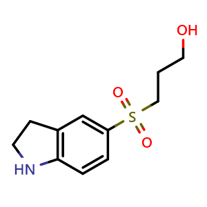 Chemical structure of 3-(2,3-dihydro-1H-indole-5-sulfonyl)propan-1-ol , CAS 2169117-50-2, AChemBlock S76850