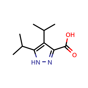 Chemical structure of 4,5-bis(propan-2-yl)-1H-pyrazole-3-carboxylic acid , CAS 2168889-45-8, AChemBlock S76856