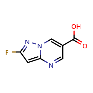 Chemical structure of 2-Fluoropyrazolo[1,5-a]pyrimidine-6-carboxylic acid , CAS 2168274-16-4, AChemBlock S76870