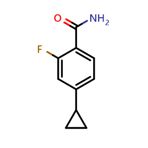 Chemical structure of 4-cyclopropyl-2-fluoro-benzamide , CAS 2167471-91-0, AChemBlock S76880