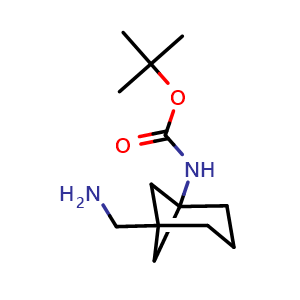 Chemical structure of tert-butyl N-[5-(aminomethyl)norpinan-1-yl]carbamate , CAS 2167382-53-6, AChemBlock S76881