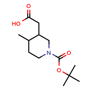 Chemical structure of 2-{1-[(tert-butoxy)carbonyl]-4-methylpiperidin-3-yl}acetic acid , CAS 2166785-52-8, AChemBlock S76885