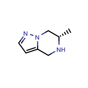 Chemical structure of (6S)-6-methyl-4,5,6,7-tetrahydropyrazolo[1,5-a]pyrazine , CAS 2165791-38-6, AChemBlock S76901