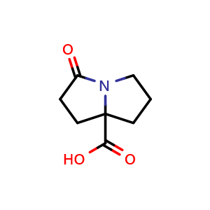 Chemical structure of 3-oxo-hexahydro-1H-pyrrolizine-7a-carboxylic acid , CAS 216392-66-4, AChemBlock S76914