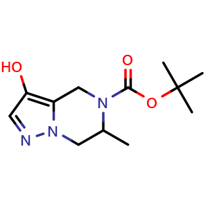 Chemical structure of tert-butyl 3-hydroxy-6-methyl-4H,5H,6H,7H-pyrazolo[1,5-a]pyrazine-5-carboxylate , CAS 2157439-00-2, AChemBlock S76933