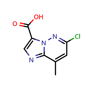 Chemical structure of 6-chloro-8-methyl-imidazo[1,2-b]pyridazine-3-carboxylic acid , CAS 2148895-39-8, AChemBlock S76946