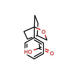 Chemical structure of 1-phenyl-2-oxabicyclo[2.2.2]octane-4-carboxylic acid , CAS 2133846-81-6, AChemBlock S76988