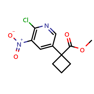 Chemical structure of methyl 1-(6-chloro-5-nitro-3-pyridyl)cyclobutanecarboxylate , CAS 2125457-86-3, AChemBlock S76995