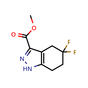 Chemical structure of methyl 5,5-difluoro-1,4,6,7-tetrahydroindazole-3-carboxylate , CAS 2120260-51-5, AChemBlock S77004