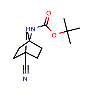 Chemical structure of tert-butyl N-(4-cyanonorbornan-1-yl)carbamate , CAS 2114128-11-7, AChemBlock S77012