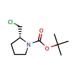 Chemical structure of tert-butyl (2R)-2-(chloromethyl)pyrrolidine-1-carboxylate , CAS 210963-90-9, AChemBlock S77016