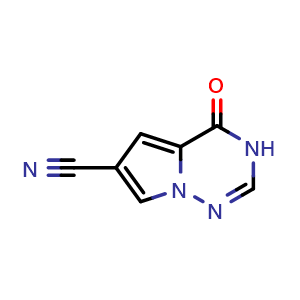 Chemical structure of 4-oxo-3H,4H-pyrrolo[2,1-f][1,2,4]triazine-6-carbonitrile , CAS 2108025-47-2, AChemBlock S77022